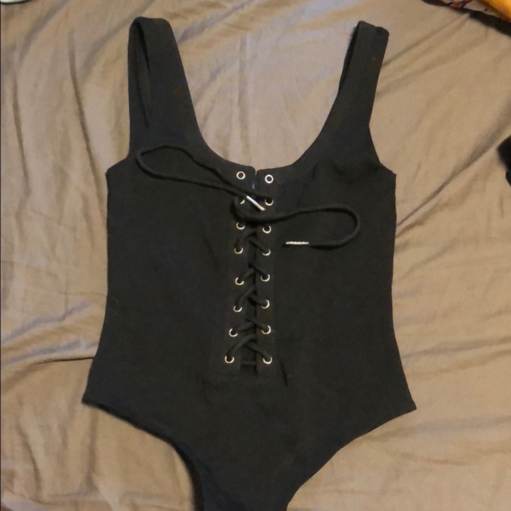 Maniere de vior Black lace up body suit
